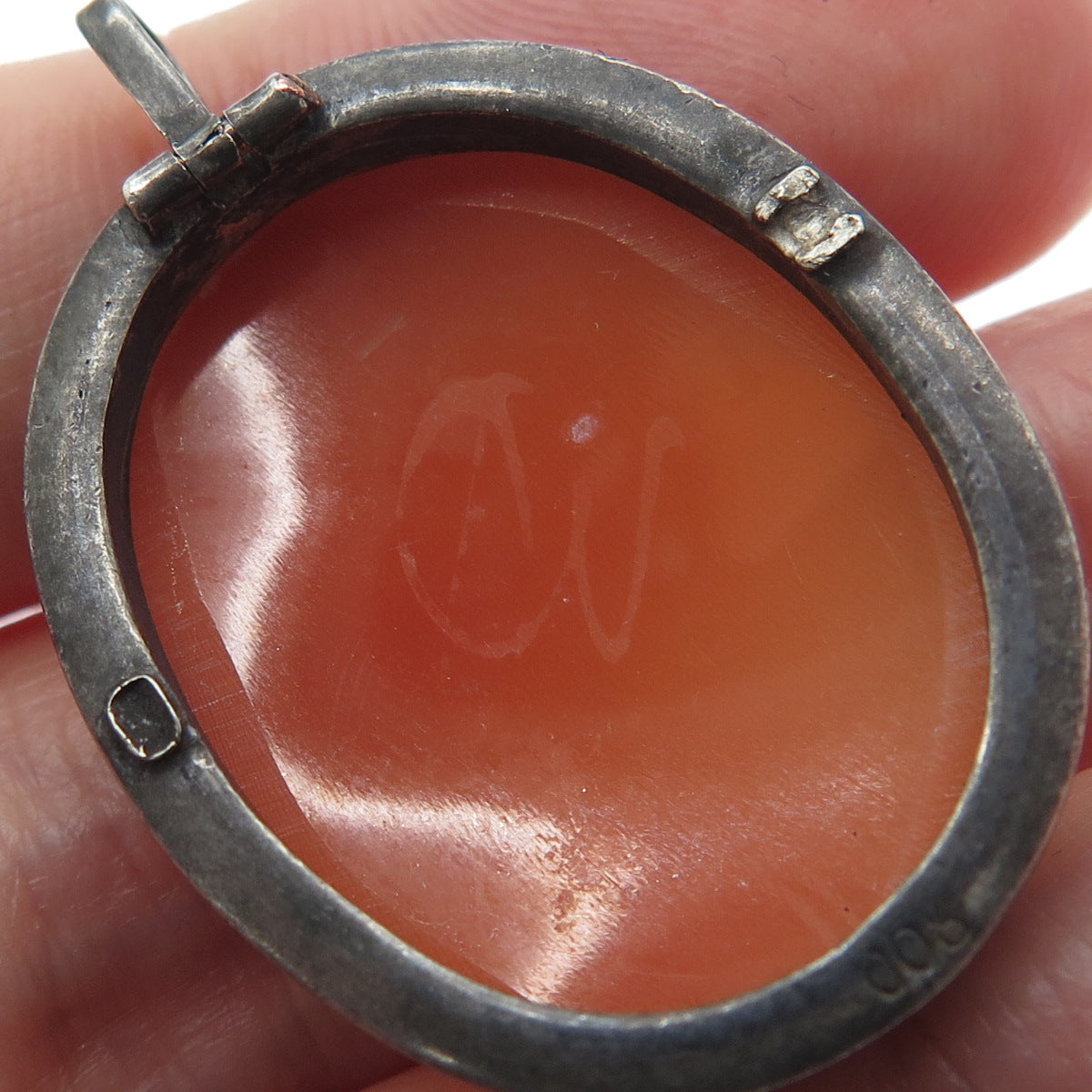 800 Silver 2-Tone Antique Cameo Victorian Lady Oxidized Pendant