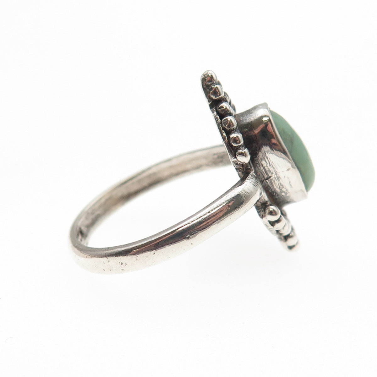 925 Sterling Silver Vintage Real Tyrone Turquoise Modernist Beaded Ring Size 7.5