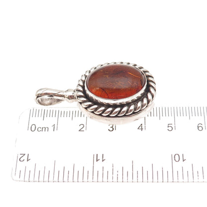 Suarti Bali 925 Sterling Silver Vintage Real Amber Oxidized Charm Pendant