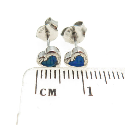 925 Sterling Silver Real Opal Heart Stud Earrings