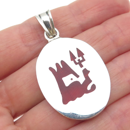 925 Sterling Silver Vintage Mexico Enamel Poseidon Charm Pendant