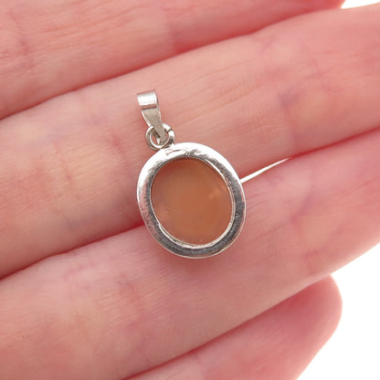 925 Sterling Silver 2-Tone Vintage Real MOP Floral Cameo Charm Pendant