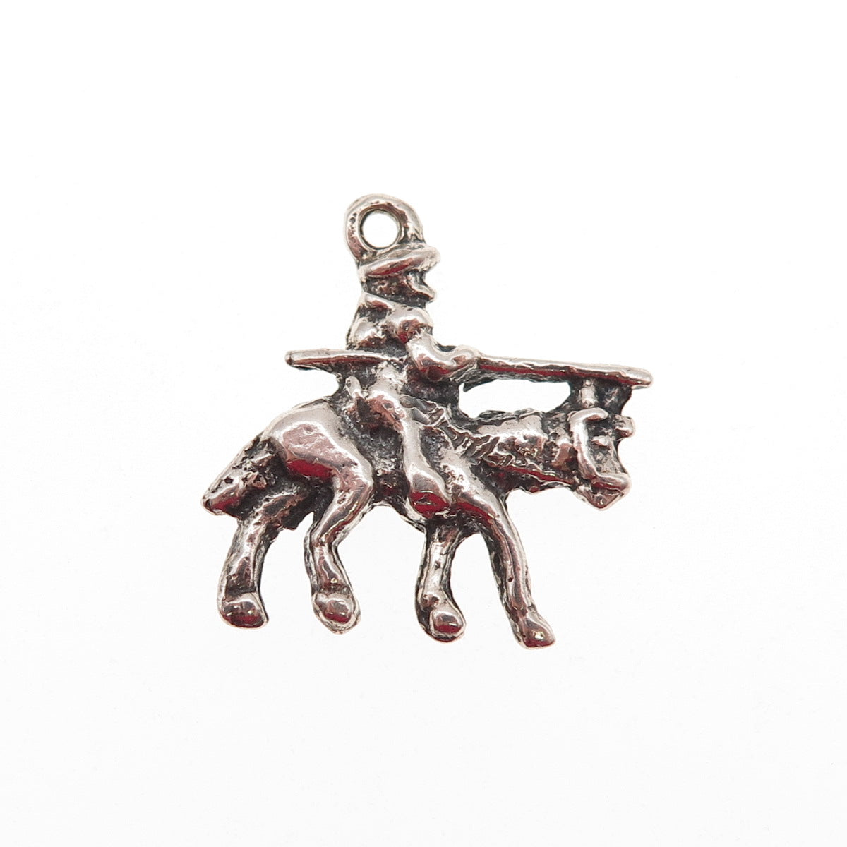 925 Sterling Silver Vintage Cowboy on Horse Oxidized Mini Charm Pendant