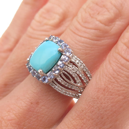 Chuck Clemency 925 Sterling Silver Real Turquoise Tanzanite Topaz Ring Size 8.25