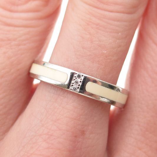 925 Sterling Silver Enamel Round-Cut C Z Band Ring Size 10