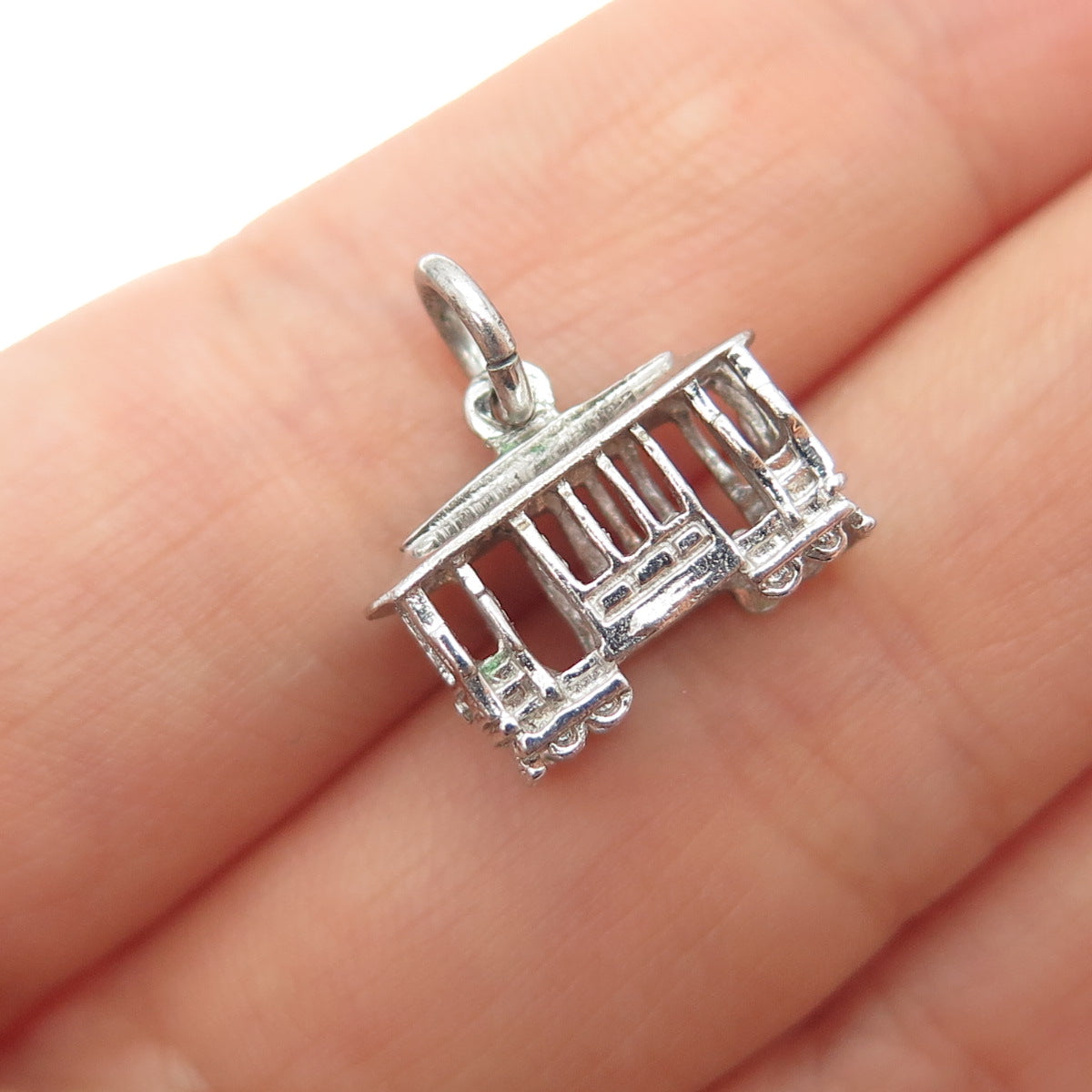 925 Sterling Silver Vintage Cable Car Minimalist 3D Charm Pendant