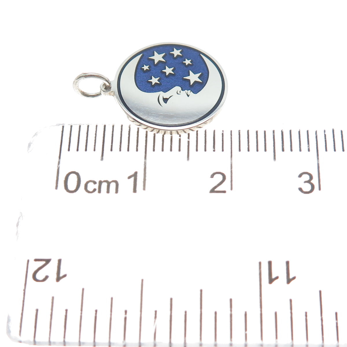 925 Sterling Silver Blue Enamel Man in The Moon Crescent Minimalist Pendant