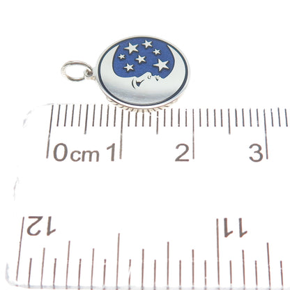 925 Sterling Silver Blue Enamel Man in The Moon Crescent Minimalist Pendant