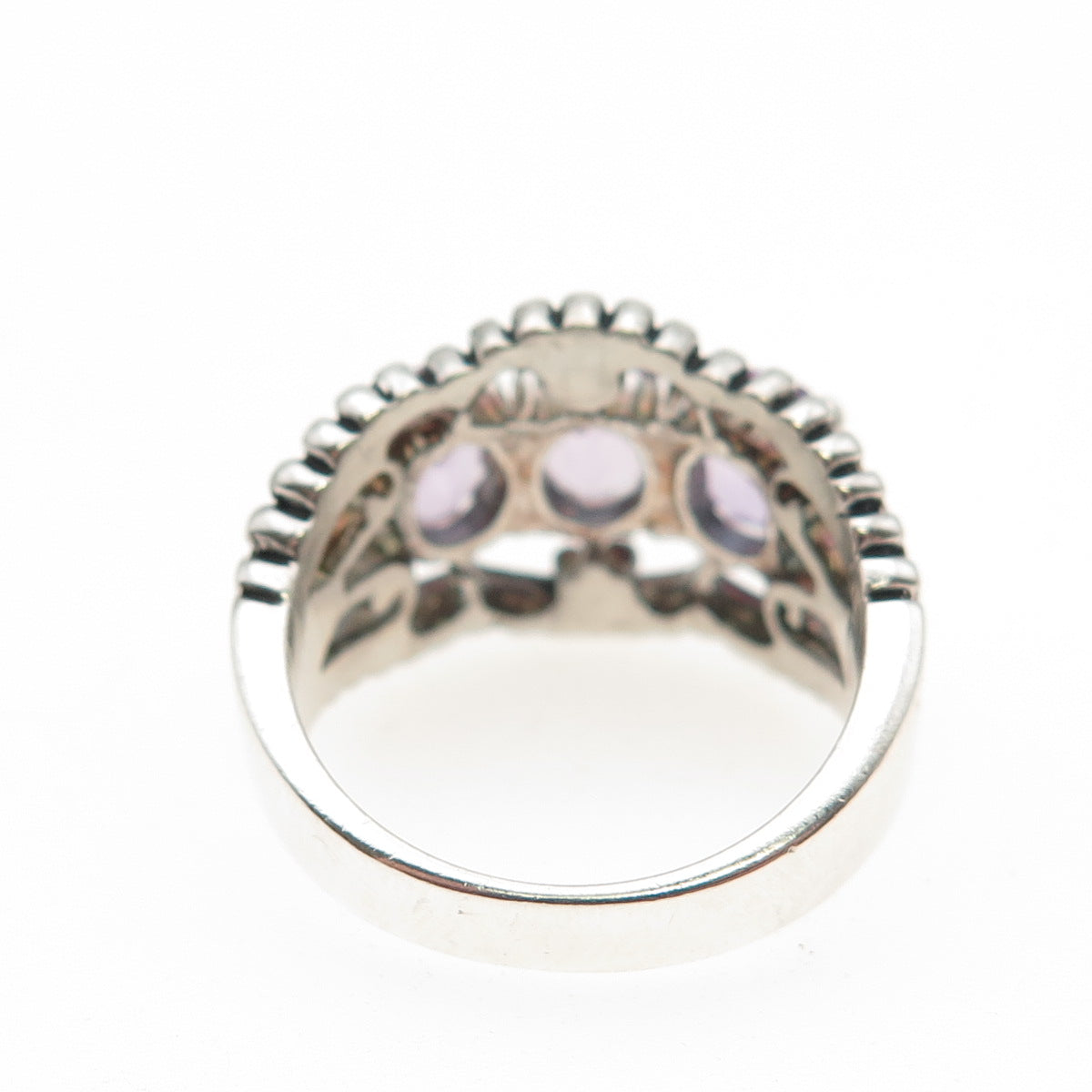 SETA 925 Sterling Silver Vintage Real Amethyst Granulated Ring Size 6.75