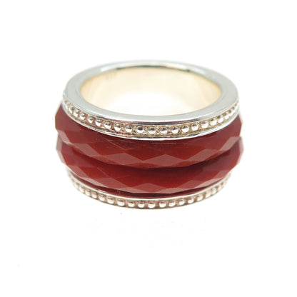 925 Sterling Silver Gold Plated WW Hong Kong Real Carnelian 2-Row Ring Size 5.25