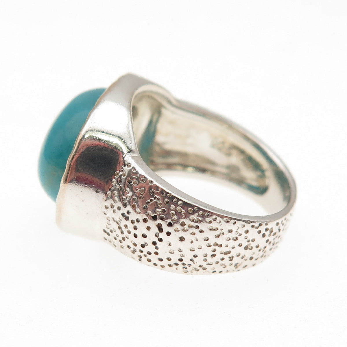 AIL Aluma 925 Sterling 2-Tone Vintage Real Turquoise Modernist Ring Size 6.25