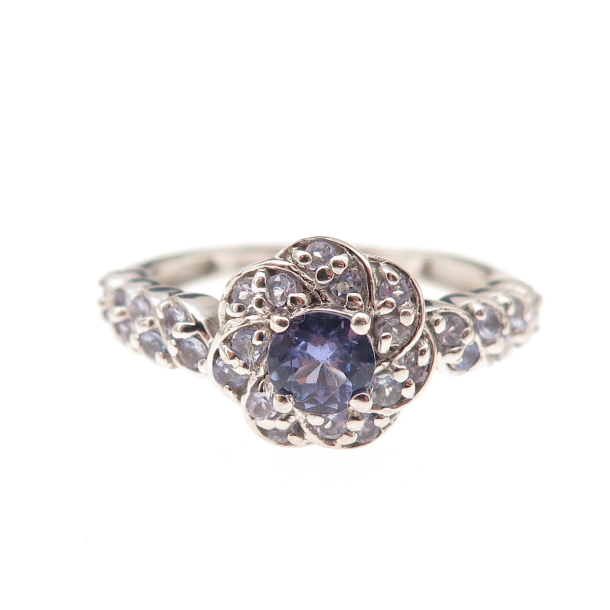 Chuck Clemency 925 Sterling Silver Real Tanzanite Floral Ring Size 8.25