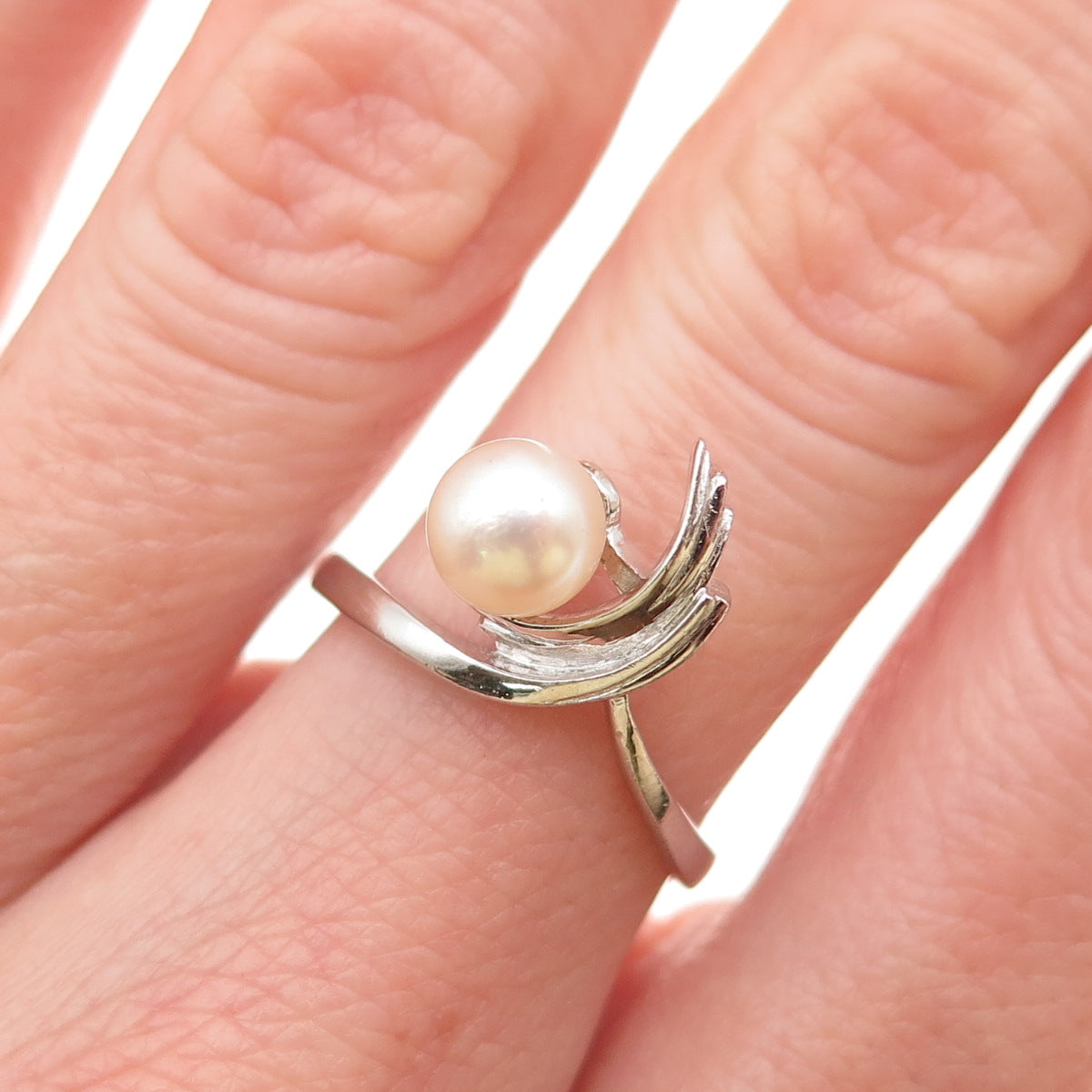 Tasaki 925 Sterling Silver Vintage Japan Real Akoya Pearl Ring Size 6.25