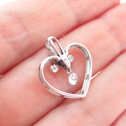 925 Sterling Silver Vintage Round-Cut C Z Heart Minimalist Charm Pendant