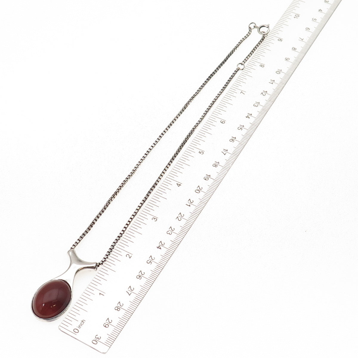 Joseph Schmid Sterling Silver Vintage Real Carnelian Box Chain Necklace 14-16"