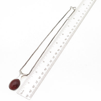 Joseph Schmid Sterling Silver Vintage Real Carnelian Box Chain Necklace 14-16"
