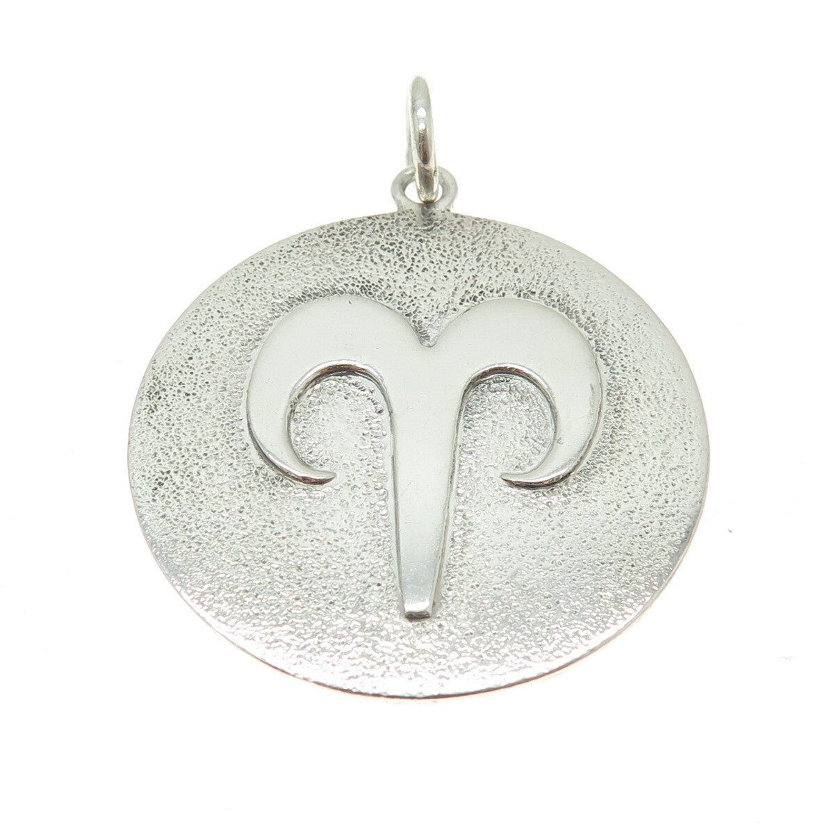925 Sterling Silver Vintage Aries Zodiac Sign Round Pendant