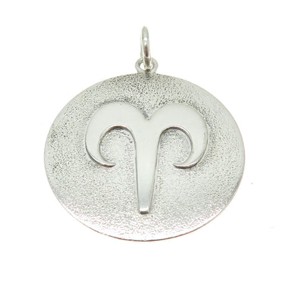 925 Sterling Silver Vintage Aries Zodiac Sign Round Pendant