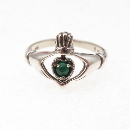 Nevada Sterling 10K Gold Vintage Chalcedony Claddagh Reversible Ring Size 8.75