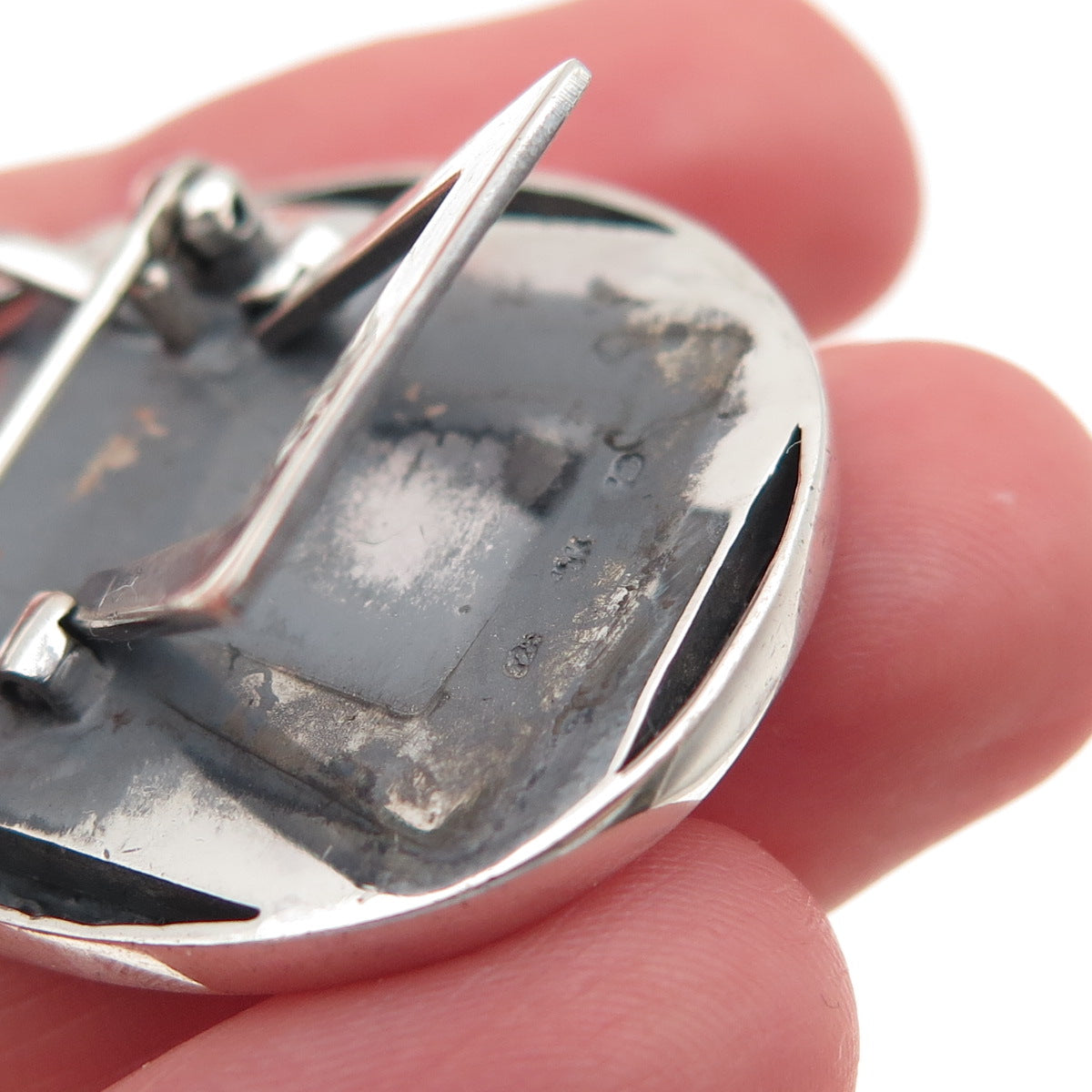 925 Sterling Silver 10K Gold Vintage Real Diamond Picture Frame Brooch / Pendant