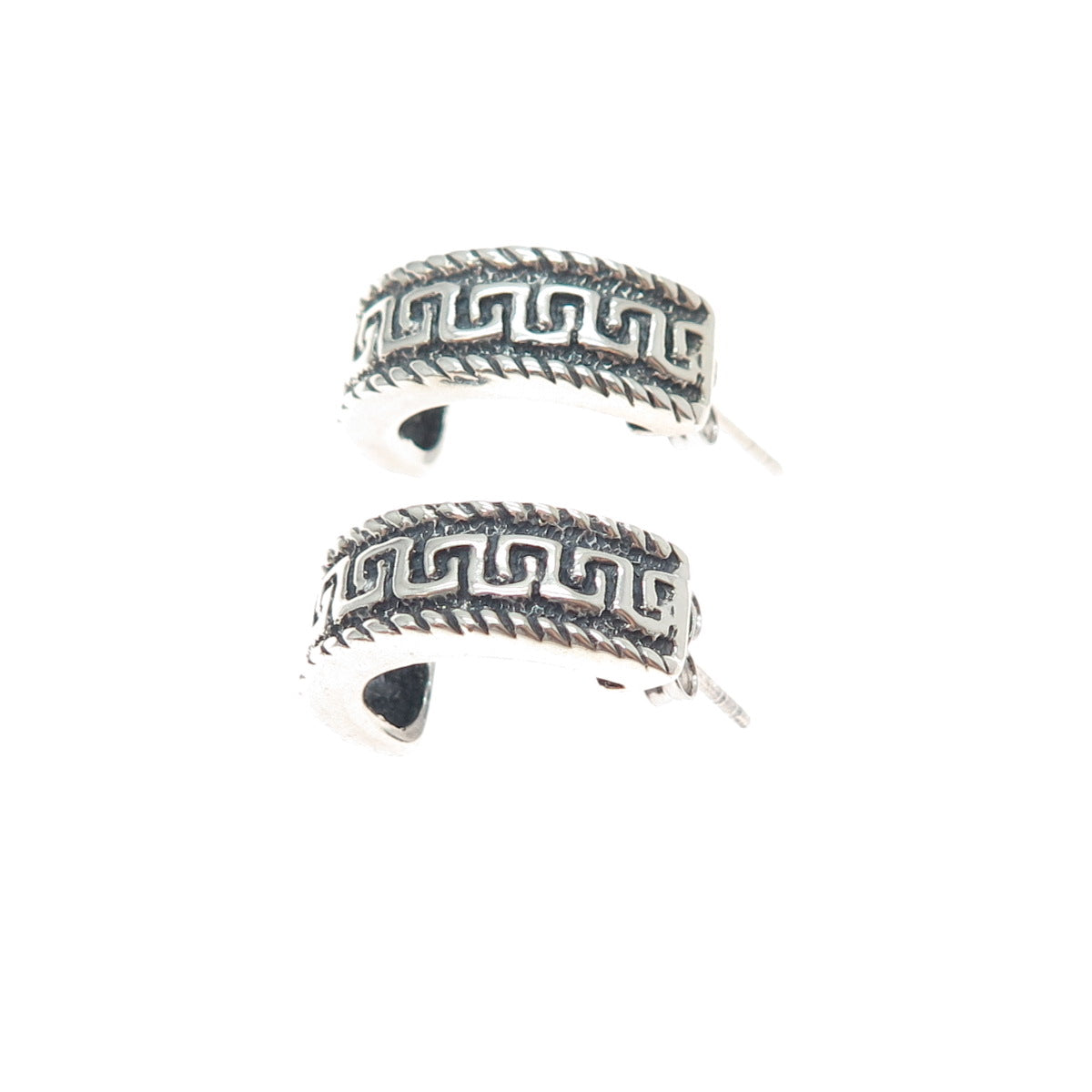 925 Sterling Silver Vintage Modernist Maze Oxidized Half Hoop Earrings