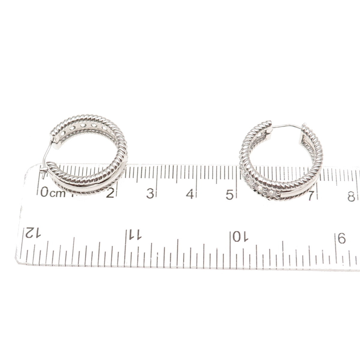 925 Sterling Silver Round-Cut C Z Hoop Earrings