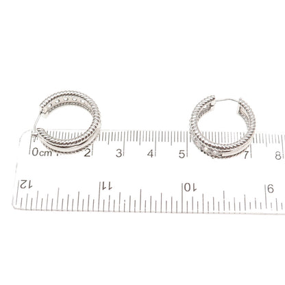 925 Sterling Silver Round-Cut C Z Hoop Earrings
