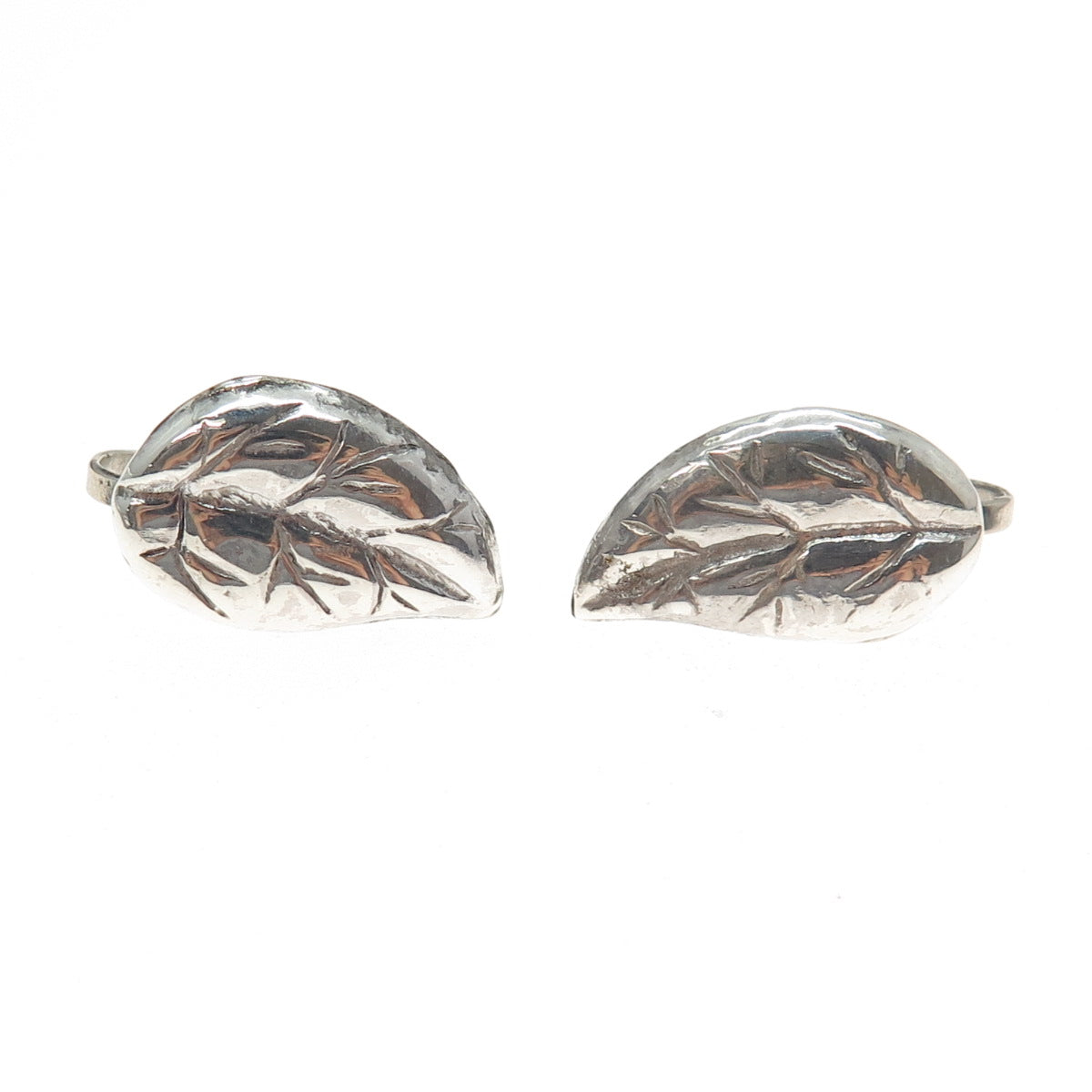 925 Sterling Silver Vintage Floral Leaf Modernist Screw Back Earrings
