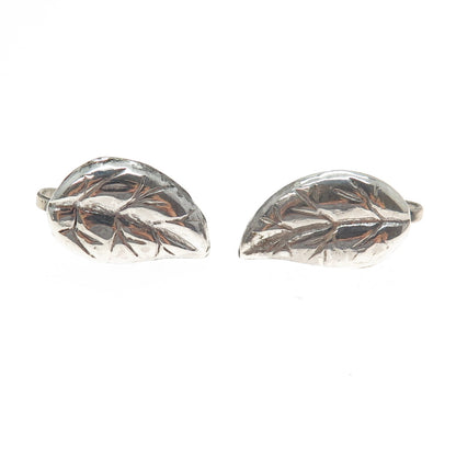 925 Sterling Silver Vintage Floral Leaf Modernist Screw Back Earrings