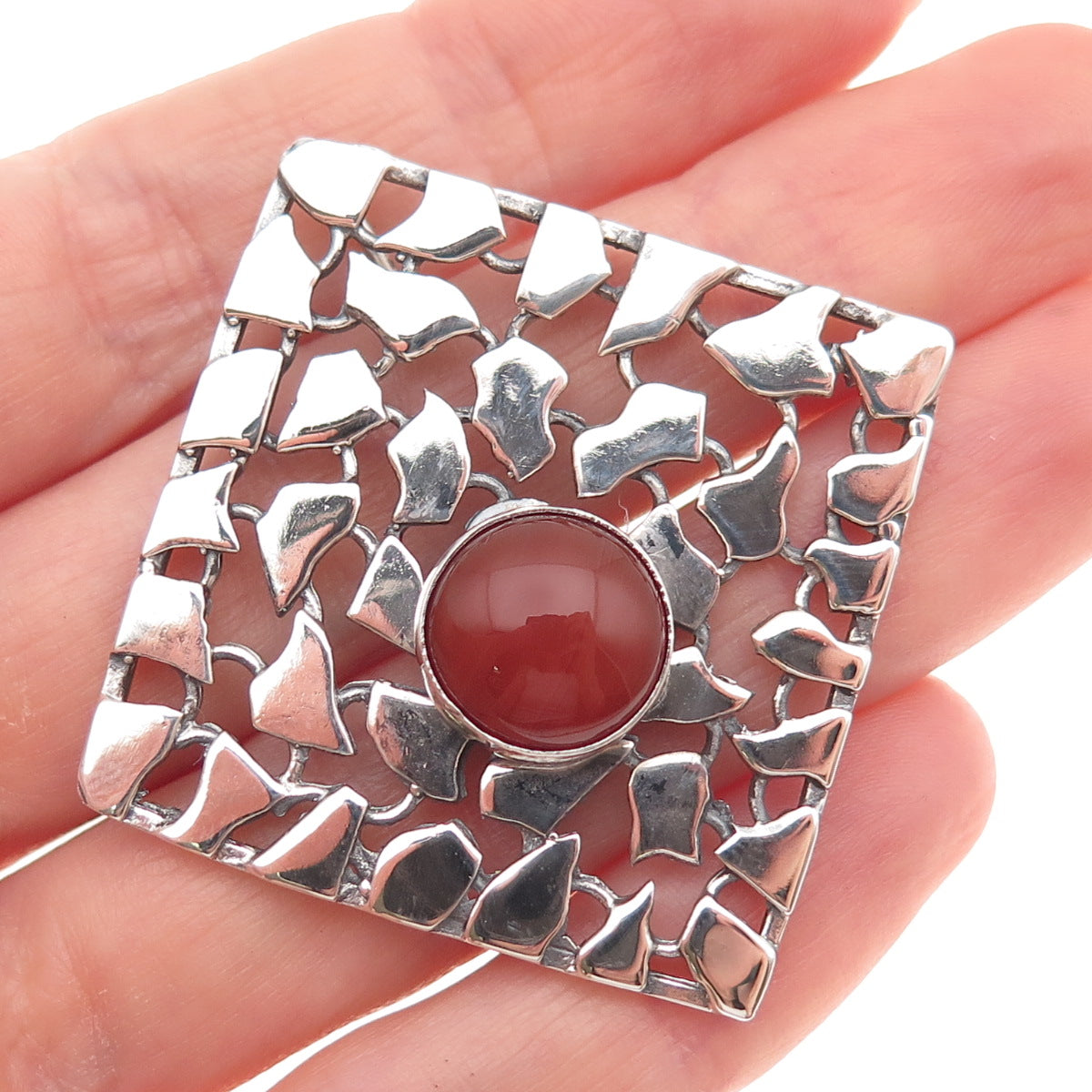 925 Sterling Silver Vintage Israel Real Carnelian Modernist Slide Pendant