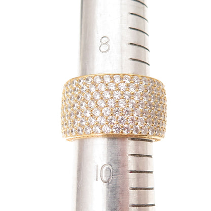 925 Sterling Silver Gold Plated Round-Cut C Z Wide Band Ring Size 9.5