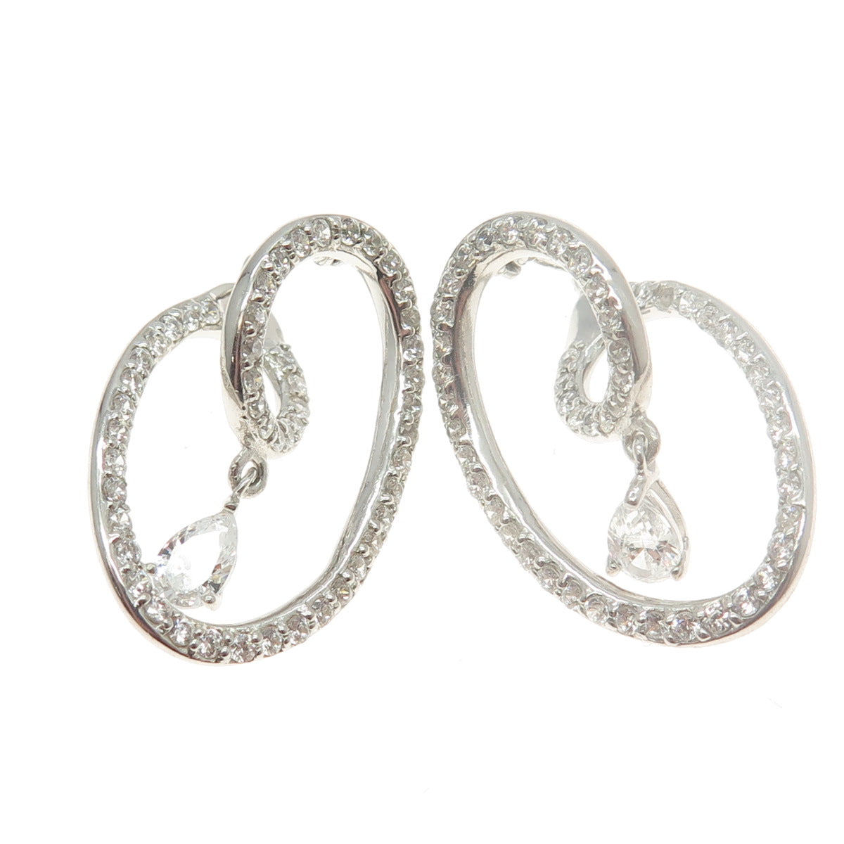 925 Sterling Silver Round & Pear-Cut C Z Twisted Earrings