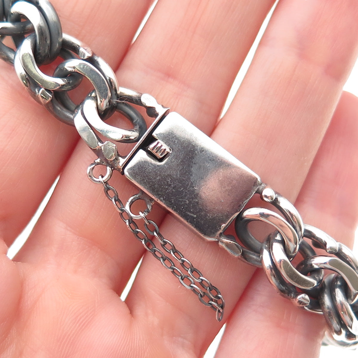Gonzalez 925 Sterling Silver Vintage Mexico Bismark Link Oxidized Bracelet 7"