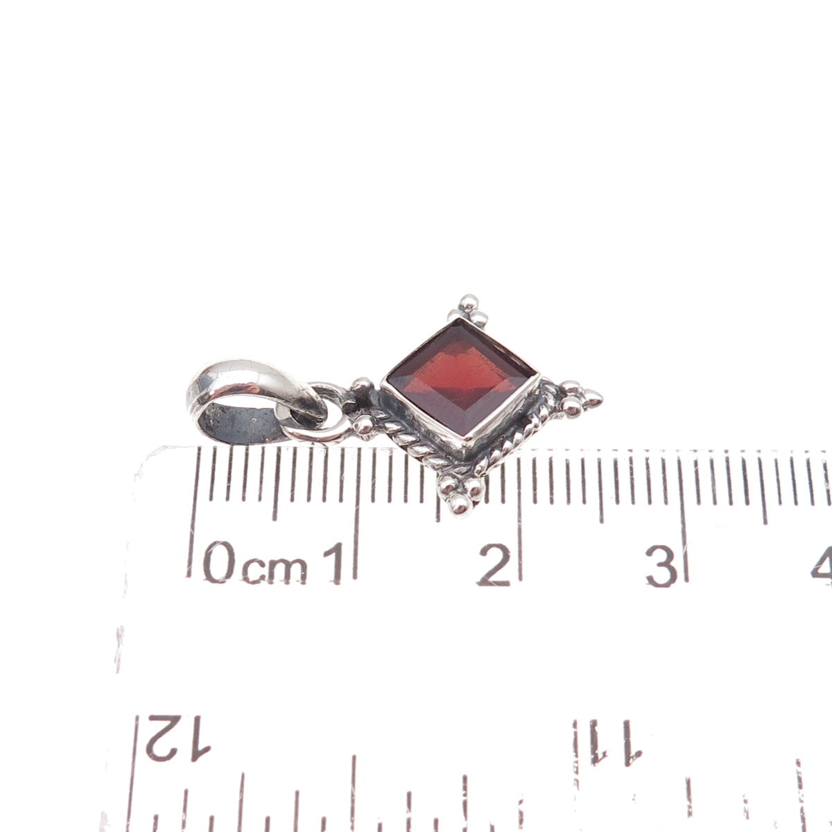 925 Sterling Silver Vintage Real Red Garnet Oxidized Charm Pendant