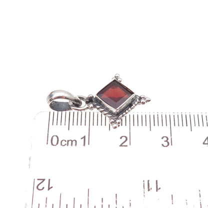 925 Sterling Silver Vintage Real Red Garnet Oxidized Charm Pendant