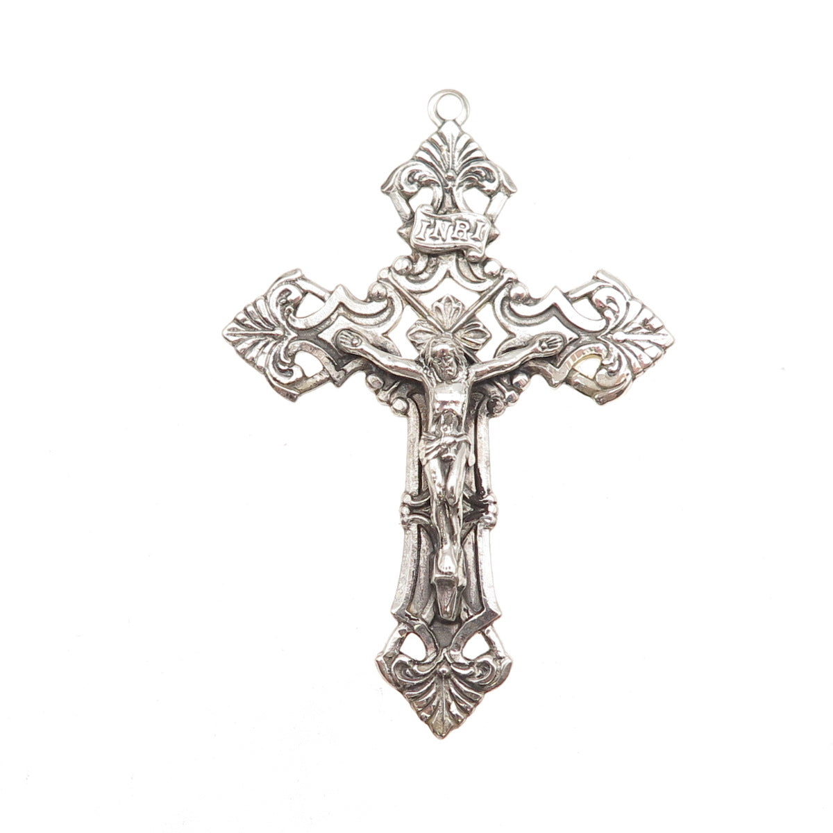 925 Sterling Silver Antique Art Deco Crucifix Cross Oxidized Charm Pendant