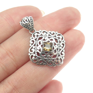 BERIA 925 Sterling Silver Princess-Cut Rhinestone Ornate Square Pendant