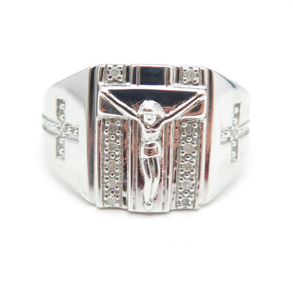 THL Samuel Aaron 925 Sterling Silver Real Diamond Crucifix Cross Ring Size 12.75