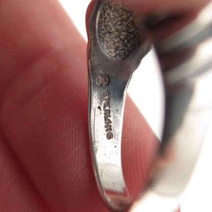 925 Sterling Silver Vintage Modernist Ribbed Dome Oxidized Ring Size 8.75