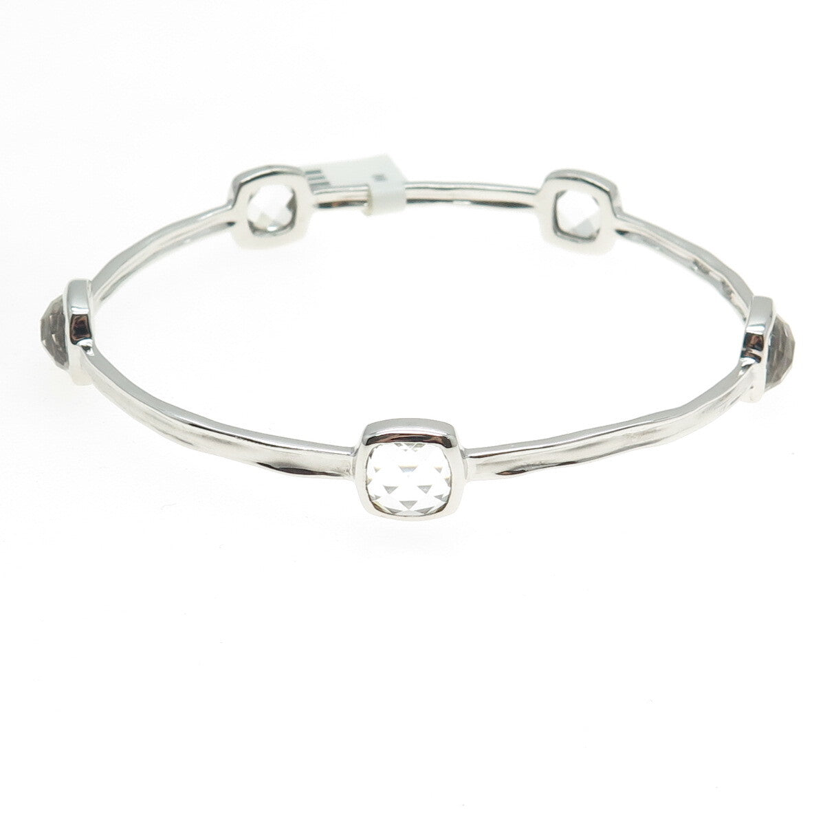 CHARLES GARNIER Sterling Silver Real Clear Quartz Station Bangle Bracelet 7.75"