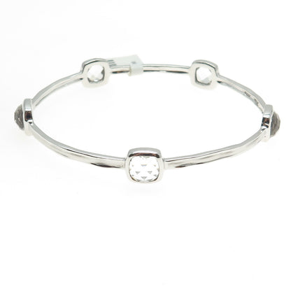 CHARLES GARNIER Sterling Silver Real Clear Quartz Station Bangle Bracelet 7.75"