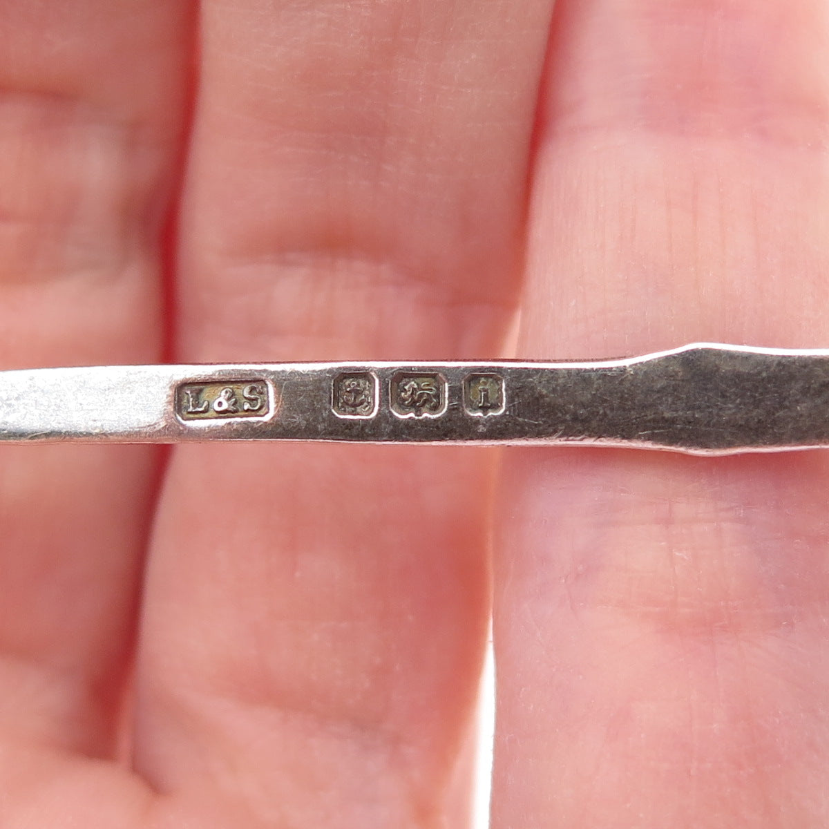 Levi & Salaman 925 Sterling Silver Antique 1908 Birmingham Enamel Coffee Spoon