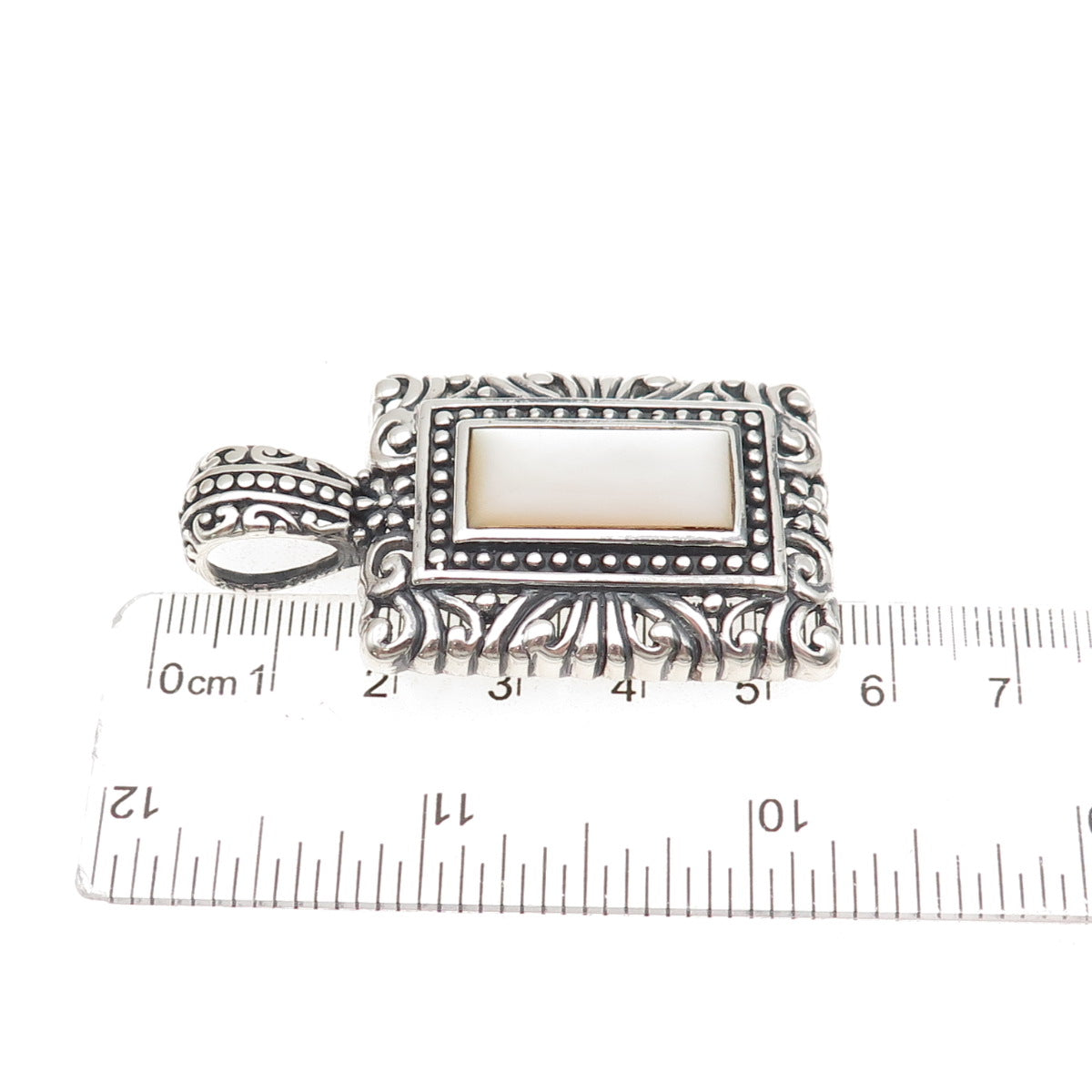 Ken Crafts 925 Sterling Silver Vintage Real MOP Floral Oxidized Pendant