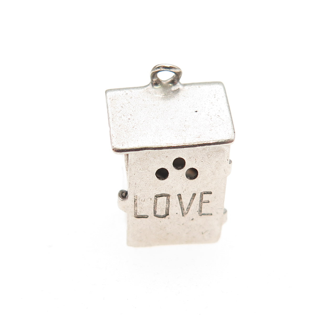925 Sterling Silver Antique Art Deco Engraved Outhouse 3D Open Charm Pendant