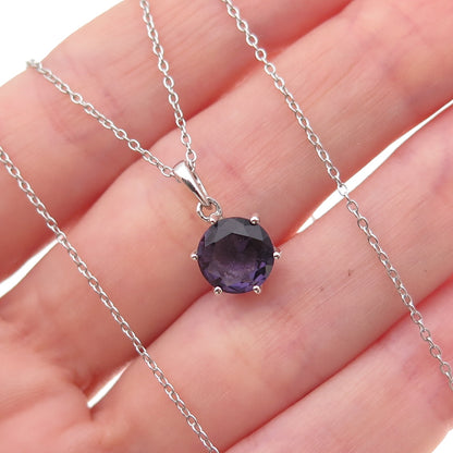 925 Sterling Silver Round-Cut Purple C Z Cable Chain Necklace 18"