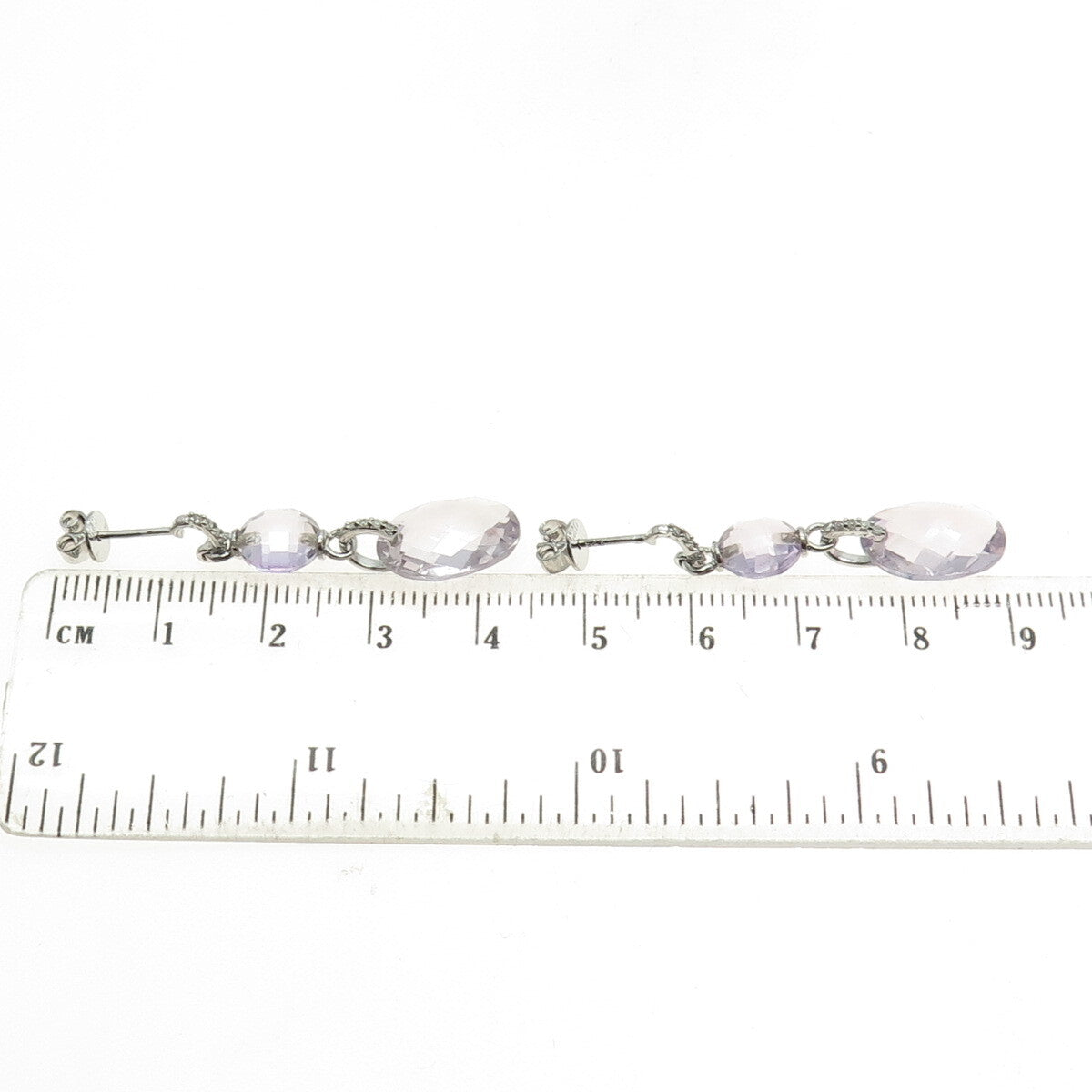 925 Sterling Silver Real White Diamond & Amethyst Gemstone Dangle Earrings