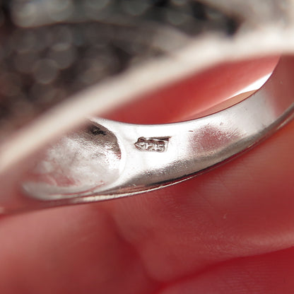 925 Sterling Silver Round-Cut Black & White C Z Ring Size 9