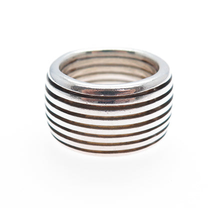 ZEBRA 925 Sterling Silver Vintage Modernist Ribbed Band Ring Size 7.75