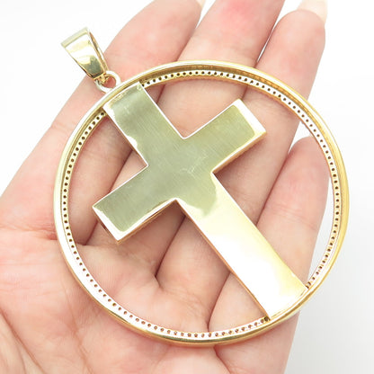 925 Sterling Silver Gold Plated Round-Cut White C Z Cross Pendant