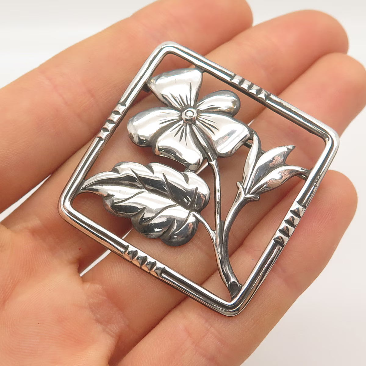 925 Sterling Silver Vintage Floral Leaf Pin Brooch